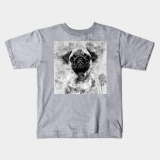 Pug Dog Watercolor Portrait black and white 01 Kids T-Shirt